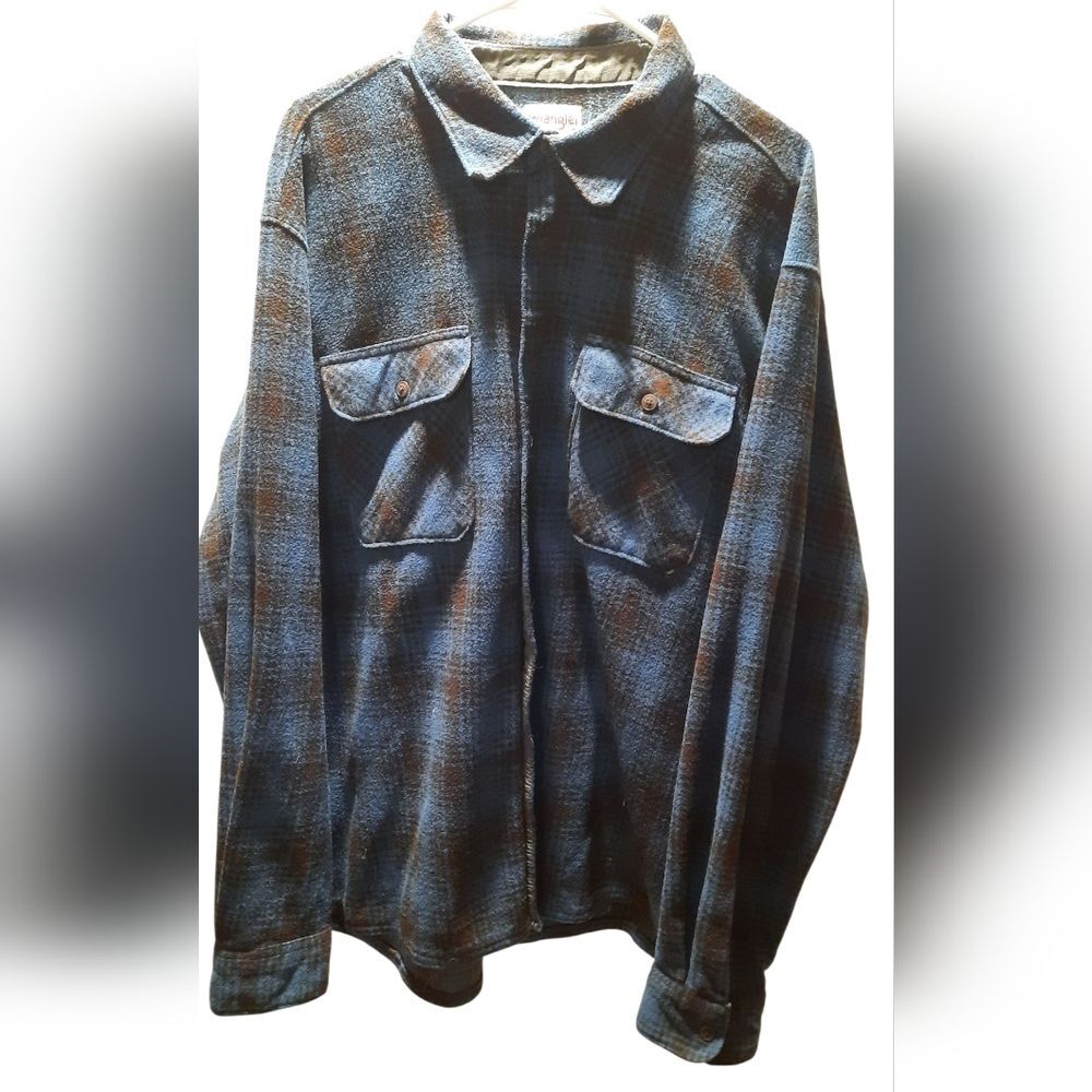 Wrangler Shirt Jacket Men's 2XL Blue Plaid Fleece Outdoor Work Rugged Streetwear
